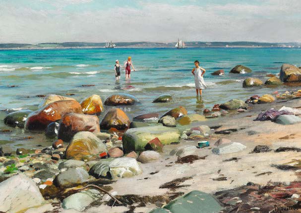 3AA7356 - Peder Mørk Mønsted - Young women bathing at the beach at Alsgarde, 1921