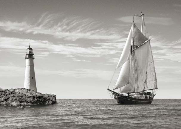 3AP7107 - Pangea Images - Sailboat approaching Lighthouse, Mediterranean Sea